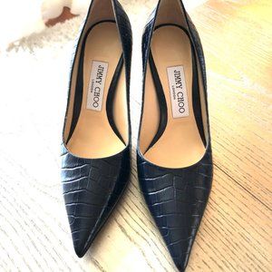 Jimmy Choo Love 85 Navy Croc Embossed Pumps 36.5
